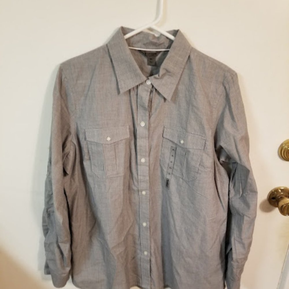 NWT GRAY BUTTON DOWN SHIRT XL BY BITTEN SARA JESSICA PARKER